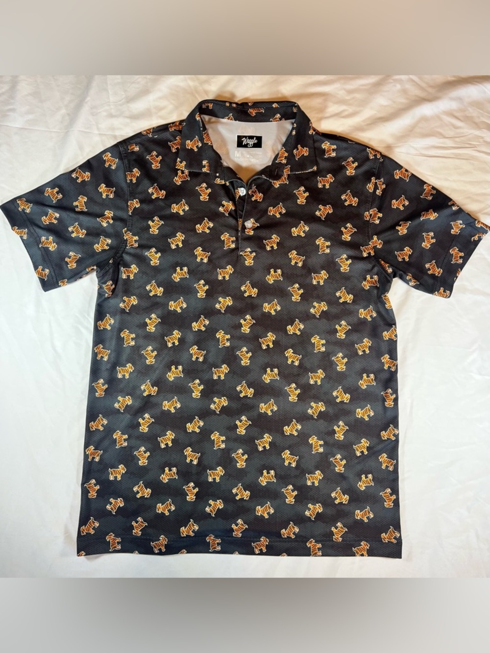 Waggle Golf Polo Shirt Mens Medium "The Goat" Tiger Print Performance Stretch